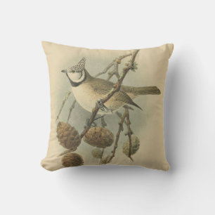 Vintage Illustration der europäischen Crested Tit Kissen