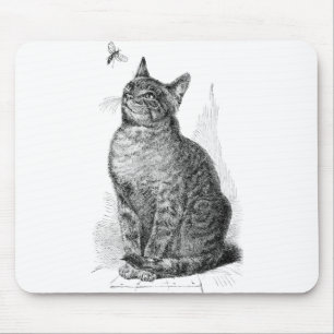 Vintage Illustration der Katze ein Insekt Mousepad