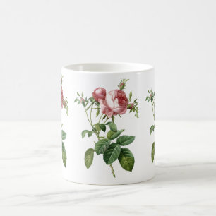 Vintage-Illustration der rosa Rose, botanisch, Red Kaffeetasse