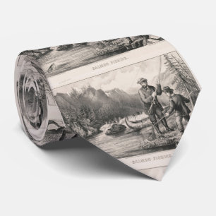 Vintage Illustration des Lachsfischens (1872) Krawatte