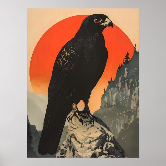 Vintage Illustration des Schwarzen Falken Poster (Vorne)