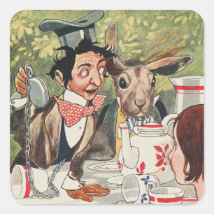 Vintage-Illustration des Teepartys des verrückten  Quadratischer Aufkleber