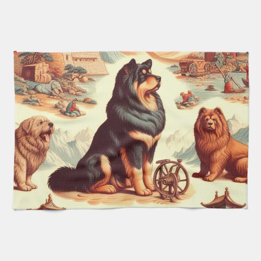 Vintage Illustration des tibetischen Mastiffs Geschirrtuch (Horizontal)