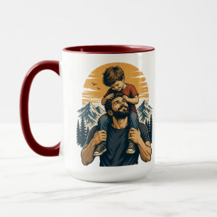 Vintage-Illustration des Vater-Sohn-Abenteuers im  Tasse