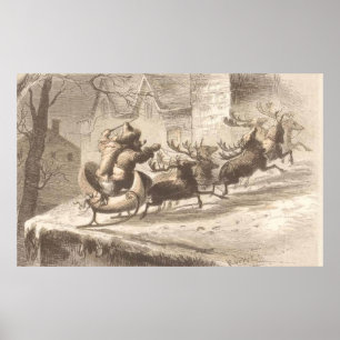 Vintage Illustration des Weihnachtsmanns und des R Poster