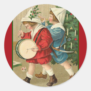 Vintage Illustration des Weihnachtsmorgen Runder Aufkleber