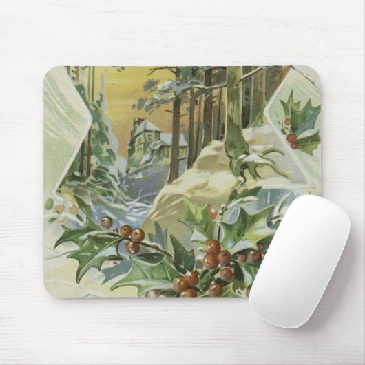 Vintage Illustration des Winterhauses Mousepad (Mit Mouse)