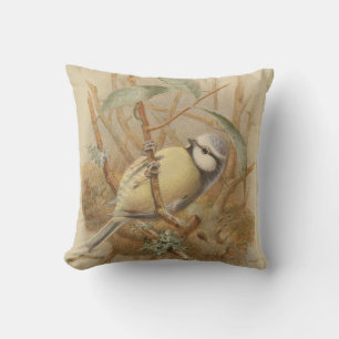 Vintage-Illustration einer Blaumeise Kissen