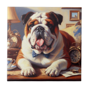 Vintage-Illustration einer englischen Bulldogge Fliese