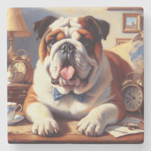 Vintage-Illustration einer englischen Bulldogge Steinuntersetzer