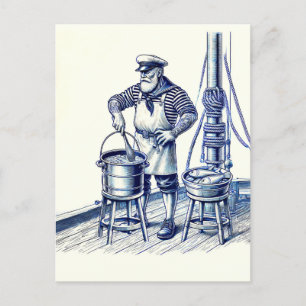 Vintage Illustration einer Fischsuppe für Seeleute Postkarte