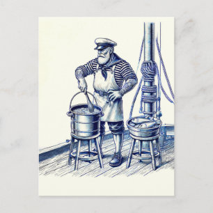 Vintage Illustration einer Fischsuppe für Seeleute Postkarte