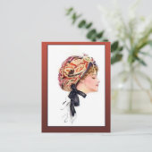 Vintage Illustration einer Frau in einem Turban Postkarte (Stehend Vorderseite)