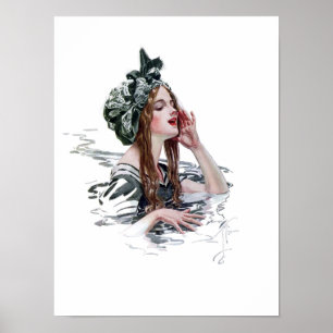 Vintage-Illustration einer Frau Poster