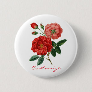 Vintage-Illustration einer roten Rose Thunder_Cove Button