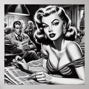 Vintage-Illustration einer schönen Frau Poster