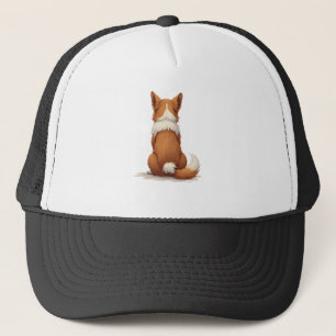 Vintage-Illustration eines Hundes von hinten auf w Truckerkappe