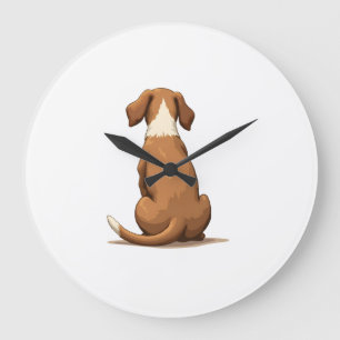 Vintage-Illustration eines Hundes von hinten in Ta Große Wanduhr