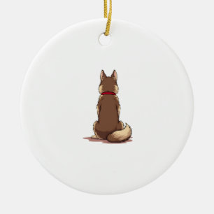 Vintage-Illustration eines Husky-Hundes von hinten Keramik Ornament