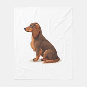 Vintage-Illustration eines langhaarigen Dachshunds Fleecedecke