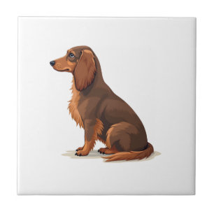 Vintage-Illustration eines langhaarigen Dachshunds Fliese