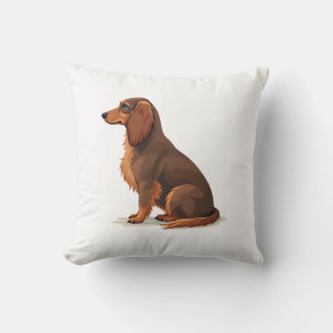 Vintage-Illustration eines langhaarigen Dachshunds Kissen