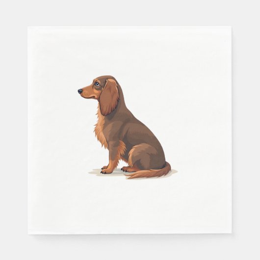 Vintage-Illustration eines langhaarigen Dachshunds Serviette (Vorderseite)
