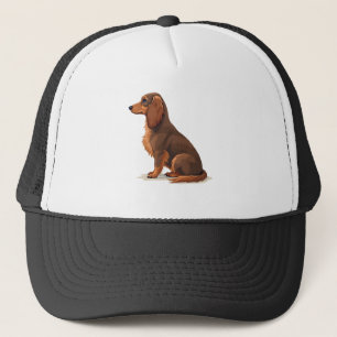 Vintage-Illustration eines langhaarigen Dachshunds Truckerkappe