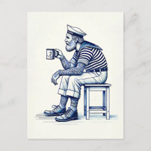 Vintage-Illustration eines Matrosen, der Kaffee tr Postkarte
