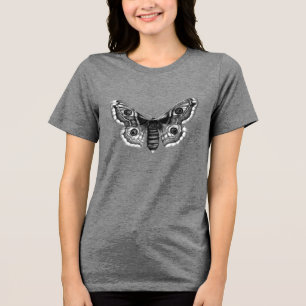 Vintage Illustration eines Moths in Schwarz und We Tri-Blend Shirt