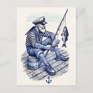 Vintage Illustration eines Nostalgischen Seemannsf Postkarte