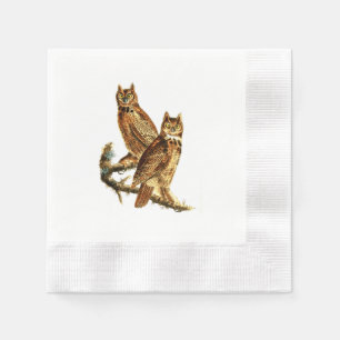 Vintage-Illustration eines Paars Uhus Serviette