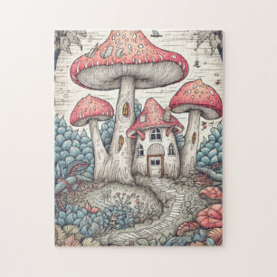 Vintage-illustration eines psychedelischen Pilzhau Puzzle