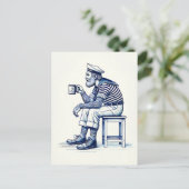 Vintage Illustration eines Sailor Drink Coffee Postkarte (Stehend Vorderseite)
