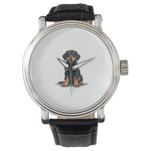 Vintage-Illustration eines schwarz-braunen Hundes  Armbanduhr