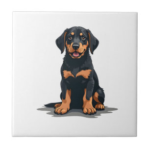 Vintage-Illustration eines schwarz-braunen Hundes Fliese