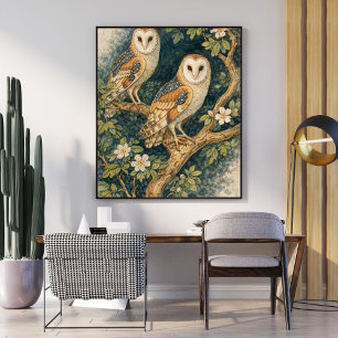 Vintage-Illustration eines Uhus   Barn-Owl Botanis Poster