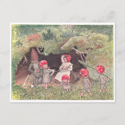 Vintage Illustration Forest Children Elsa Beskow Postkarte (Vorderseite)