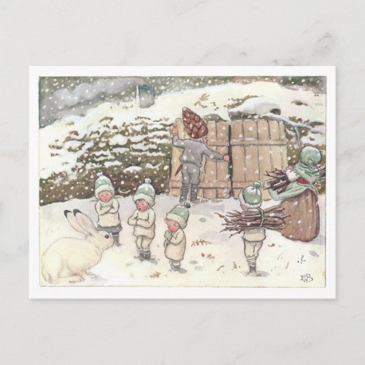 Vintage Illustration Forest Children Elsa Beskow Postkarte (Vorderseite)