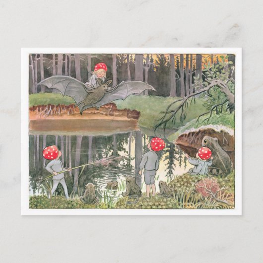 Vintage Illustration Forest Children Elsa Beskow Postkarte (Vorderseite)