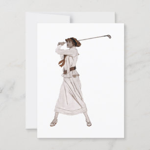 Vintage-Illustration Frau spielt Golf Postkarte