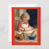 Vintage Illustration Girl Backen Weihnachtskekse Feiertagspostkarte (Vorne/Hinten)