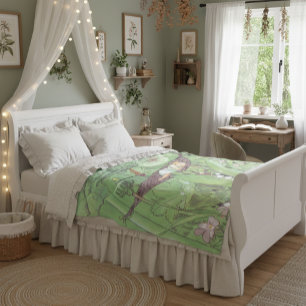 Vintage Illustration Grüne Mädchen Zimmerdekoratio Fleecedecke