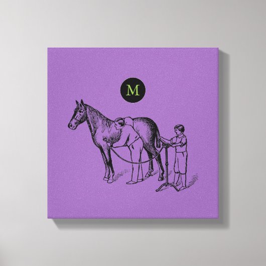 VINTAGE Illustration Horse Clipping Monogram C Leinwanddruck (Vorderseite)