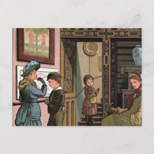 Vintage Illustration "Im Museum" Postkarte