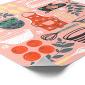 Vintage Illustration in Rosa und Grüne Küche Poster (Ecke)