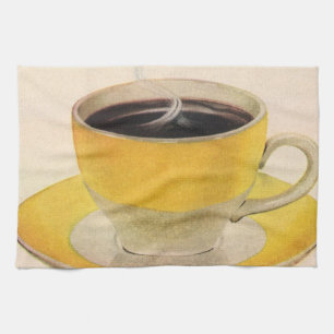 Vintage-Illustration Kaffee in einer gelben Tasse Geschirrtuch