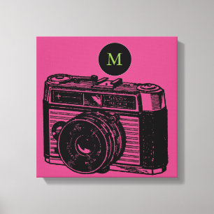 Vintage-Illustration Kamera 2 Monogramm Leinwand