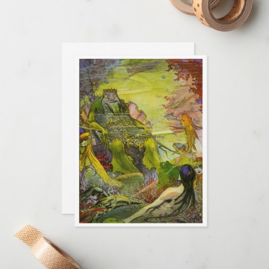 Vintage Illustration King of Mermaids Mitteilungskarte (Vorderseite/Rückseite Beispiel)