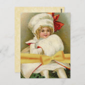 Vintage Illustration Kleines Mädchen im Winterkitt Postkarte (Vorne/Hinten)